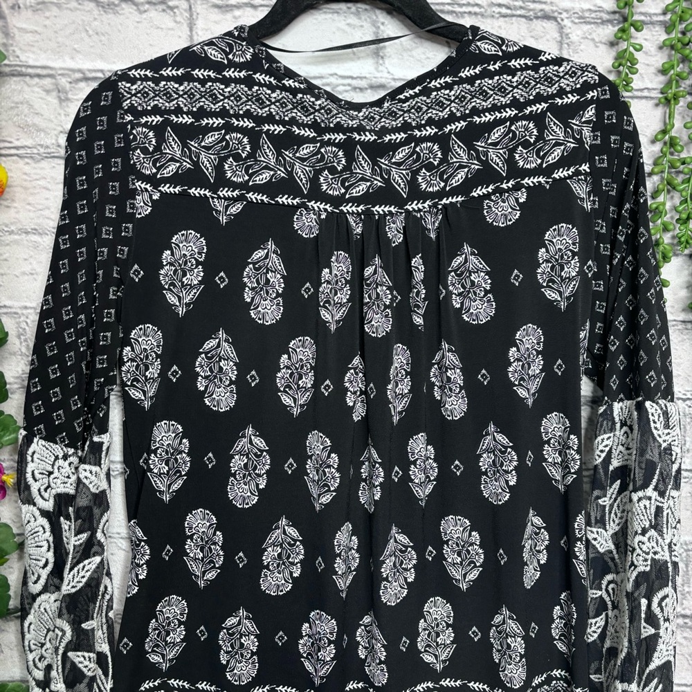 b🌼3/$30🌼Style & Co Black Printed Long Sleeve Blouse Size Small - Picture 14 of 16